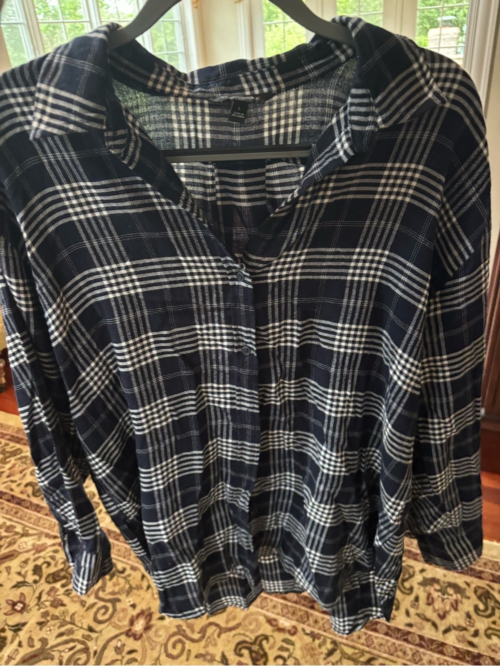 Banana Republic Navy and White Plaid Shirt